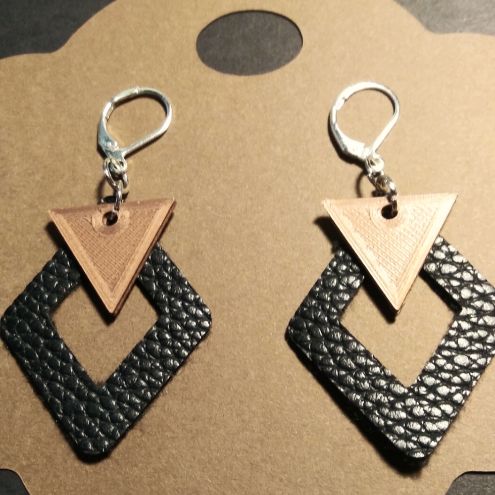 Retro inspired 80s earrings mixed media black and copper